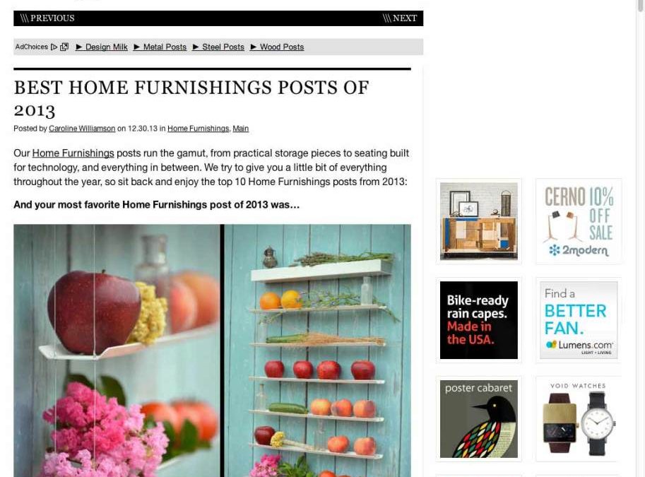 FRUIWWALL seleccionado por design-milk.com como número 1 entre los 10 mejores muebles para el hogar diseñados en 2013